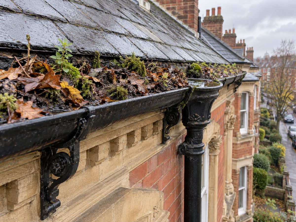 After: moss-packed gutter washed clean