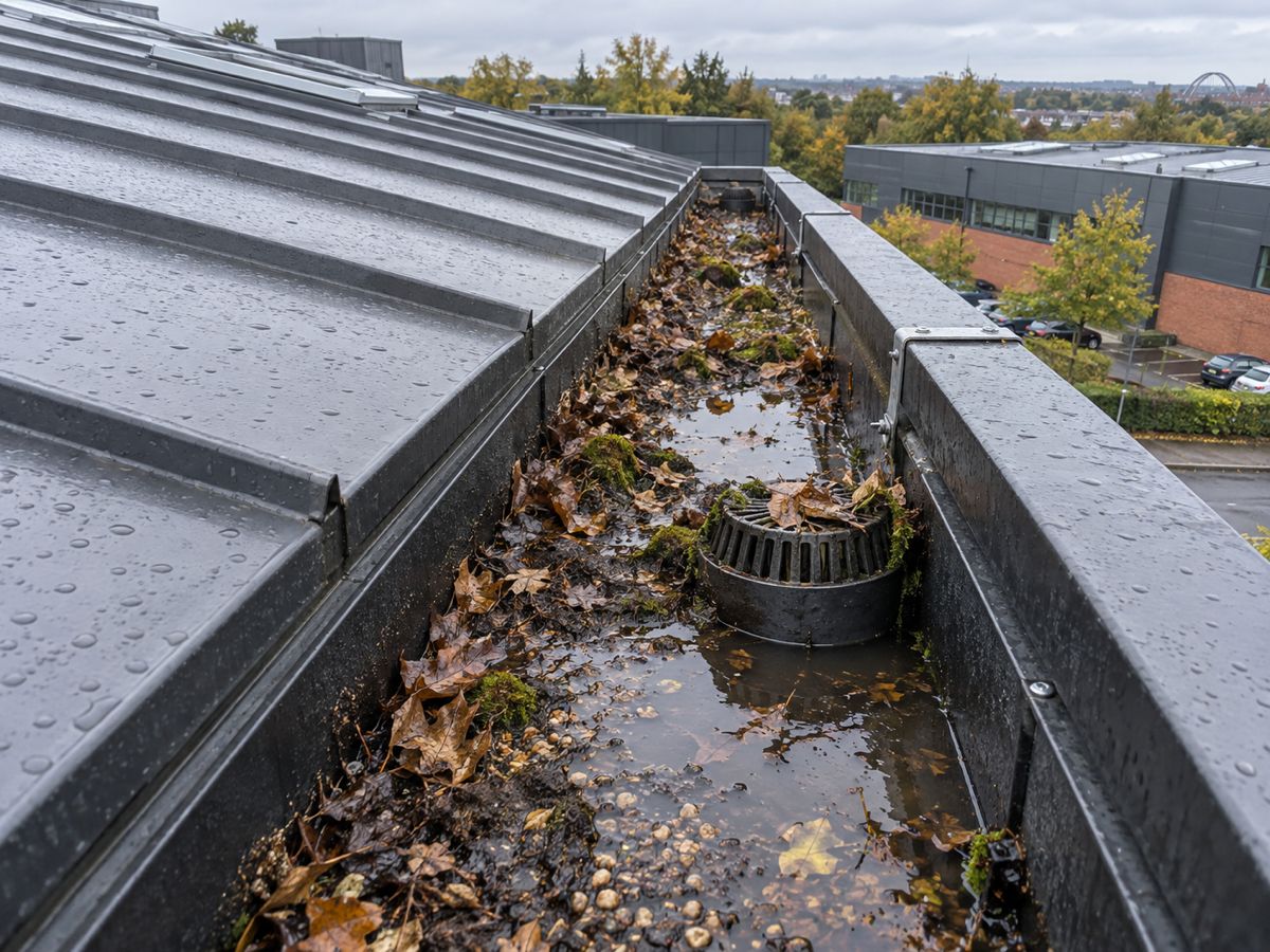 Before: dirty guttering washed