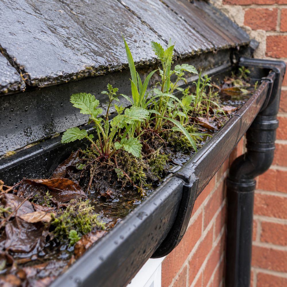 Close-up of plants growing in a gutter
