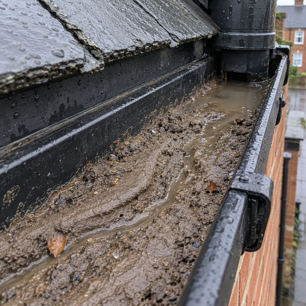 Close-up of silt and mud in a gutter