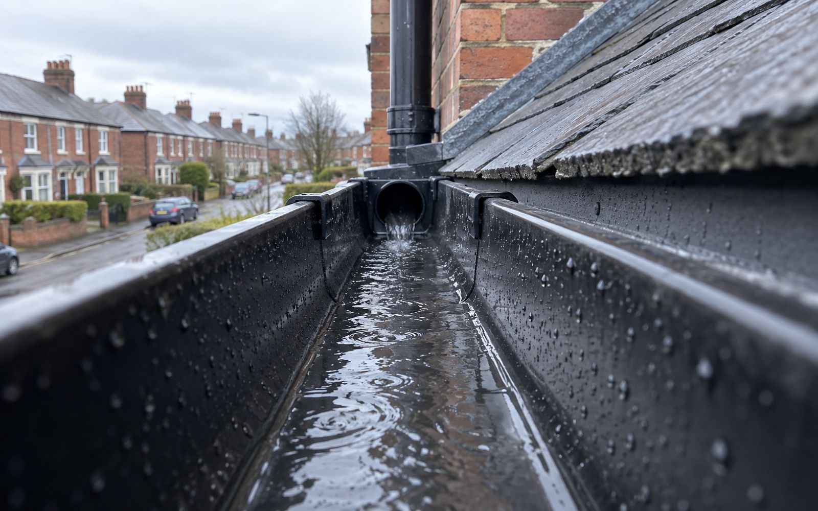 Camera view of a clean gutter after washing